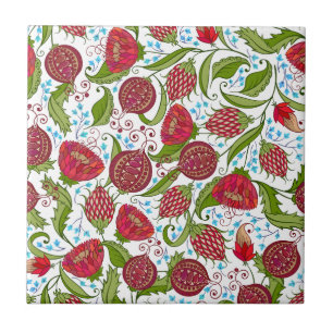 Azulejo De Cerâmica Bonito padrão floral fresco de verão