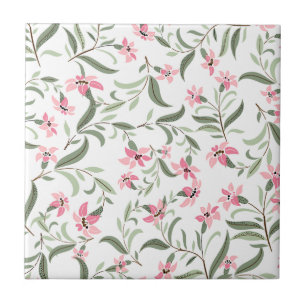 Azulejo De Cerâmica Bonito Padrão Floral Rosa Elegante Branco