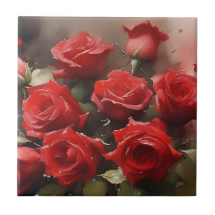 Azulejo De Cerâmica Bonito pintura aquarela do jardim rosa vermelha br