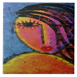 Azulejo De Cerâmica Bonito pintura de Abstrato de garota no Conselho O