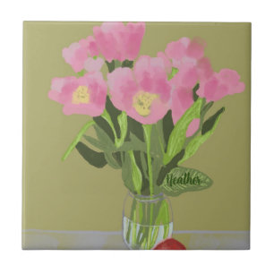 Azulejo De Cerâmica Bonito pintura Flor Moderna Ilustração +Nome