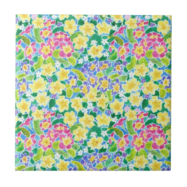 Azulejo de cerâmica bonito, rosa, azul, amarelo (Frente)