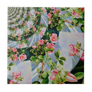 Azulejo De Cerâmica Bonito rosa-boho, rosas vermelhas, flor-aquarela