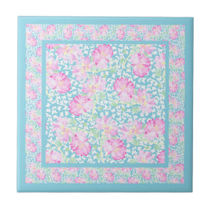 Azulejo de cerâmica bonito, Rosas rosa, Borboletas