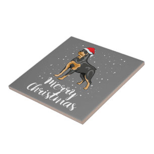 Azulejo De Cerâmica Bonito Rottweiler Santa Hat Feliz Figurino de Nata