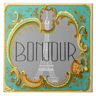 Azulejo De Cerâmica Bonjour Paris Vintage - Colagem Torre Eiffel Franc