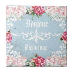 Azulejo De Cerâmica Bonjour Tendência de texto personalizada francês v