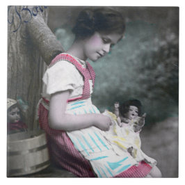 Azulejo De Cerâmica Bonne Année Vintage Girl com Dolll