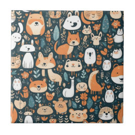 Azulejo De Cerâmica Bons animais divertem-se com decor design verde