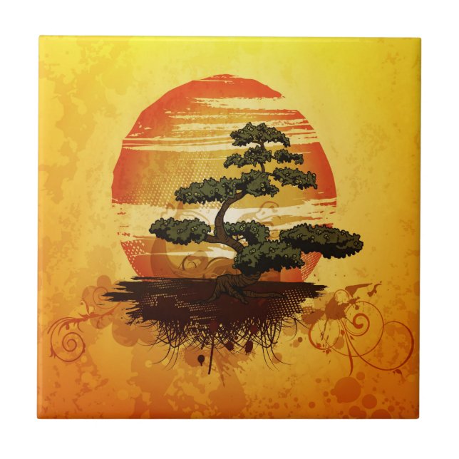 Azulejo De Cerâmica Bonsai Tree Sunset (Frente)