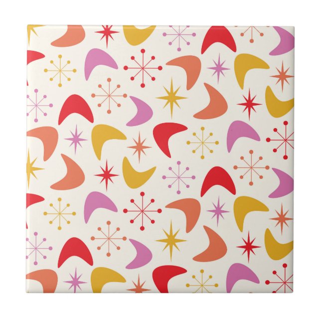 Azulejo De Cerâmica Boomerang de meio século com Impulsos Estelares Co (Frente)