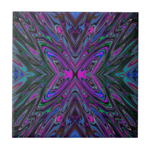 Azulejo De Cerâmica Borboleta Abstrata Magenta, Azul e Verde Alucinant