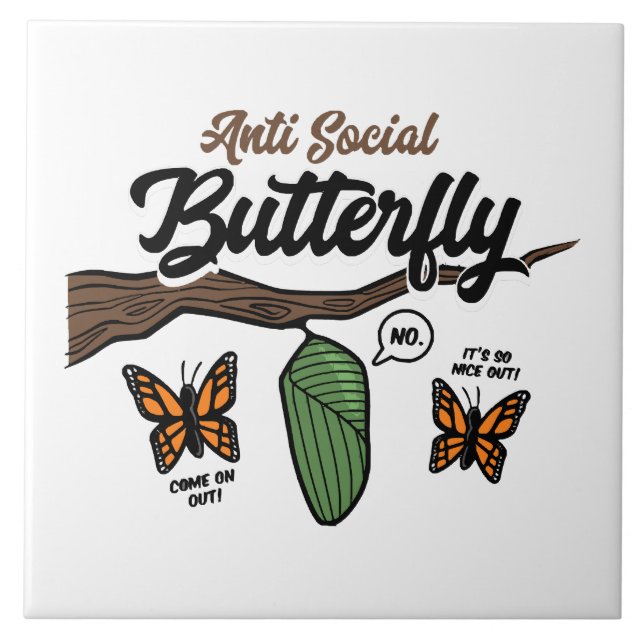 Azulejo De Cerâmica Borboleta Anti Social (Frente)