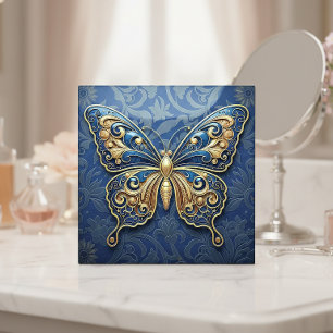 Azulejo De Cerâmica Borboleta Art Nouveau Pat#2 Azul ID1222