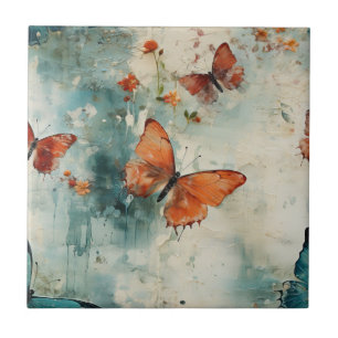Azulejo De Cerâmica Borboleta Azul Jardim Inglês Floral Vintage