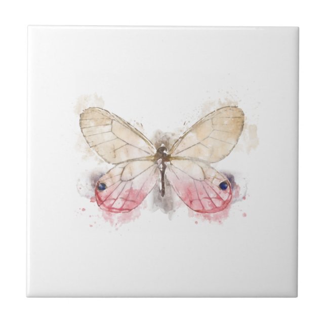 Azulejo De Cerâmica Borboleta d'água rosa e creme (Frente)