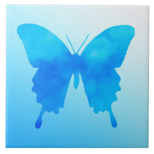 Azulejo De Cerâmica Borboleta de Aquarela - Sombras do Azul Céu