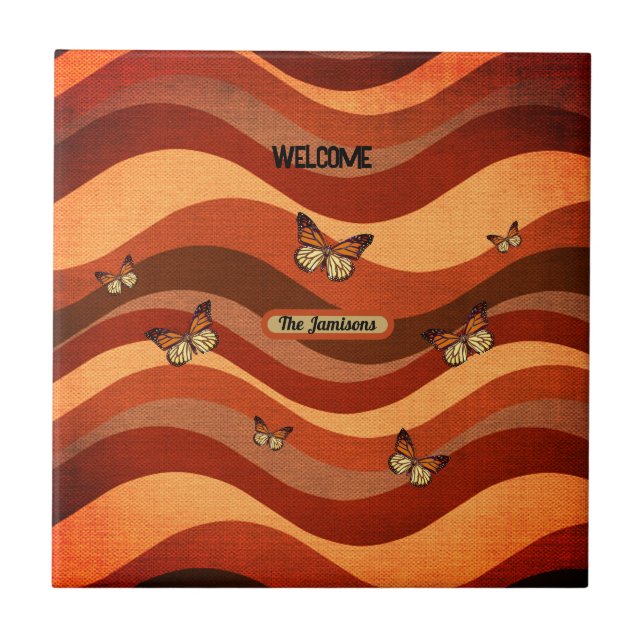 Azulejo De Cerâmica Borboleta de Cor de Outono (Frente)