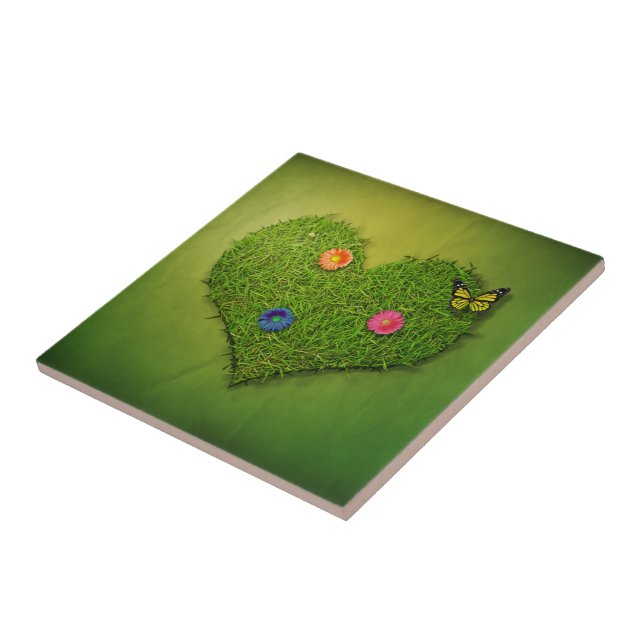 Azulejo De Cerâmica Borboleta de Flores de Camada Cardíaca (Lateral)