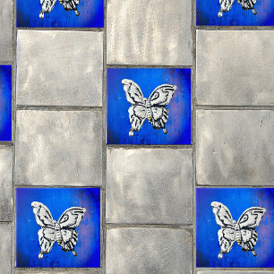 Azulejo De Cerâmica Borboleta De Prata Mexicana Vintage Em Cerâmica Az