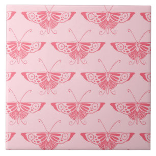 Azulejo De Cerâmica Borboleta Deco de Arte Estilizada - rosa-coral