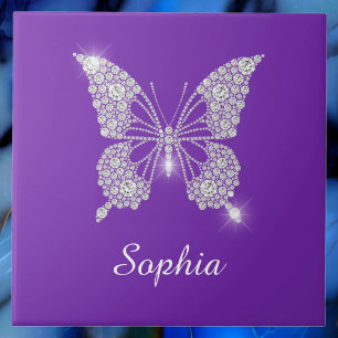 Azulejo De Cerâmica Borboleta Diamante Branco, Nome da Escritura, Roxo