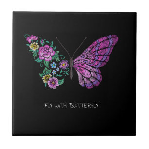 Azulejo De Cerâmica borboleta e borboletas florais de flores