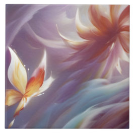 Azulejo De Cerâmica Borboleta e Flor Estilizadas