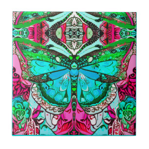 Azulejo De Cerâmica Borboleta e Medallion Batik Padrões em Turquesa