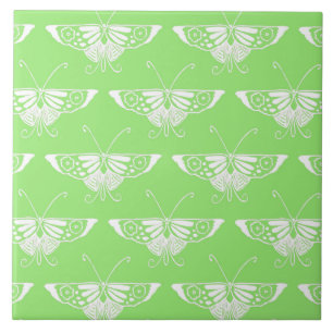 Azulejo De Cerâmica Borboleta Estilizada Deco - verde lima