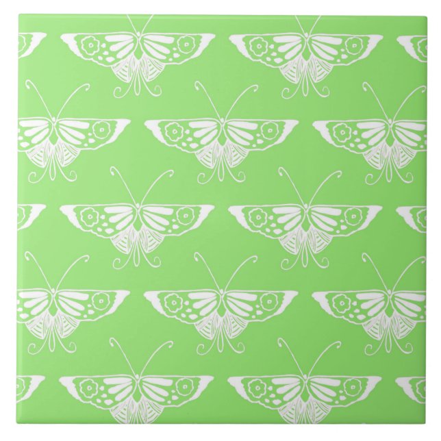 Azulejo De Cerâmica Borboleta Estilizada Deco - verde lima (Frente)