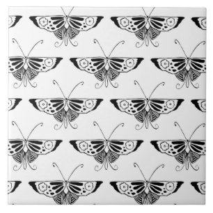 Azulejo De Cerâmica Borboleta estilizado de Deco - branco e preto