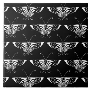 Azulejo De Cerâmica Borboleta estilizado de Deco - preto e branco