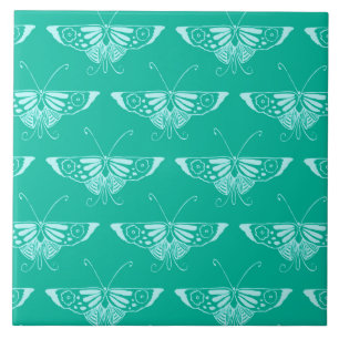 Azulejo De Cerâmica Borboleta estilizado de Deco - turquesa e aqua