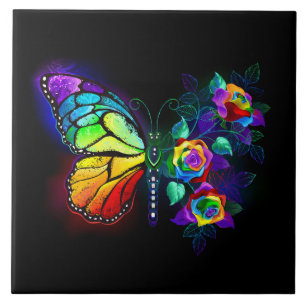 Azulejo De Cerâmica Borboleta-flor-arco-íris