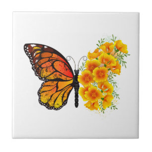 Azulejo De Cerâmica Borboleta Flor com Papagaio Amarelo da Califórnia