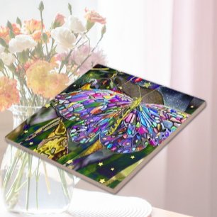 Azulejo De Cerâmica Borboleta Folha Dourada