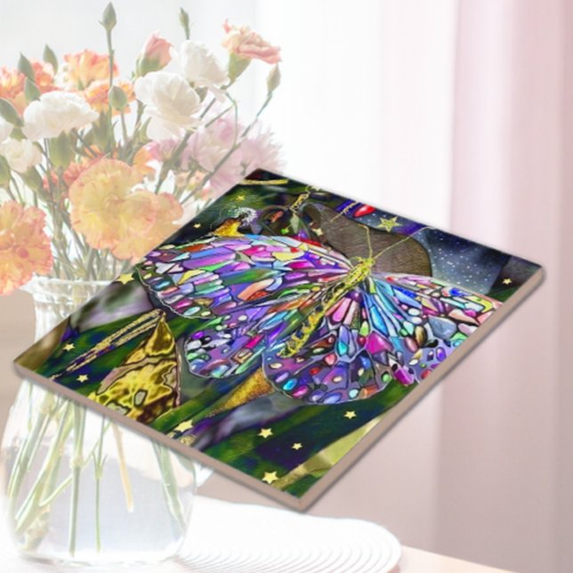 Azulejo De Cerâmica Borboleta Folha Dourada (Criador carregado)