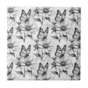 Azulejo De Cerâmica Borboleta minimalista na Design de padrão de flore