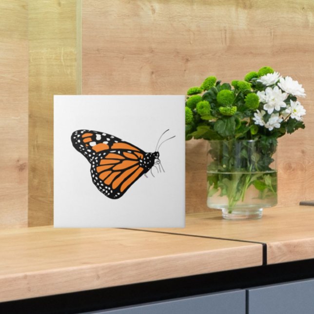 Azulejo De Cerâmica Borboleta Monarch Ilustração Laranja e Branco (Let this elegant monarch butterfly grace your kitchen, bathroom or other tiled space!)