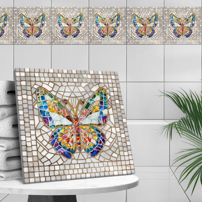 Azulejo De Cerâmica Borboleta Mosaica Colorida (Criador carregado)