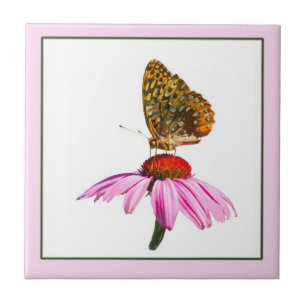 Azulejo De Cerâmica Borboleta Na Flor De Cone Purple
