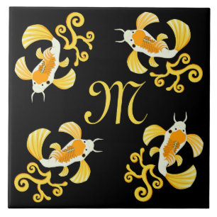 Azulejo De Cerâmica Borboleta ouro Koi Monograma
