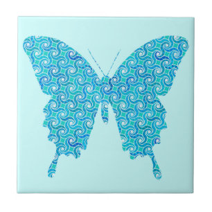 Azulejo De Cerâmica Borboleta, padrão em azul, turquesa, branco