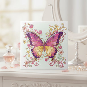 Azulejo De Cerâmica Borboleta Radiante Floral Pat#4 Magenta ID1222