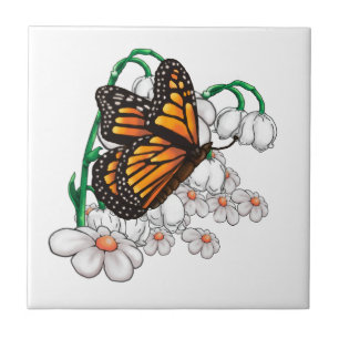 Azulejo De Cerâmica Borboleta sobre flores
