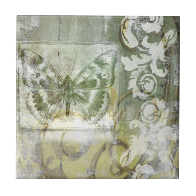 Azulejo De Cerâmica Borboleta Verde Interessa com Porta de Ironagem (Frente)