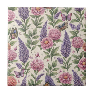 Azulejo De Cerâmica Borboletas Botânicas Jardim Lavanda