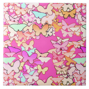 Azulejo De Cerâmica Borboletas, cor-de-rosa múltiplo e profundo