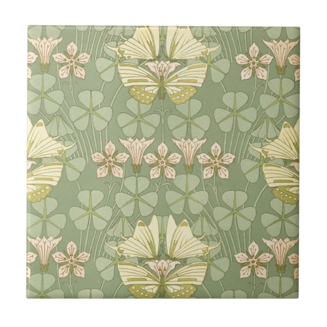 Azulejo De Cerâmica Borboletas do nouveau da arte (Frente)